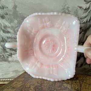 Fenton Pink Milk Glass Handled Bowl / Candy Dish – Vintage